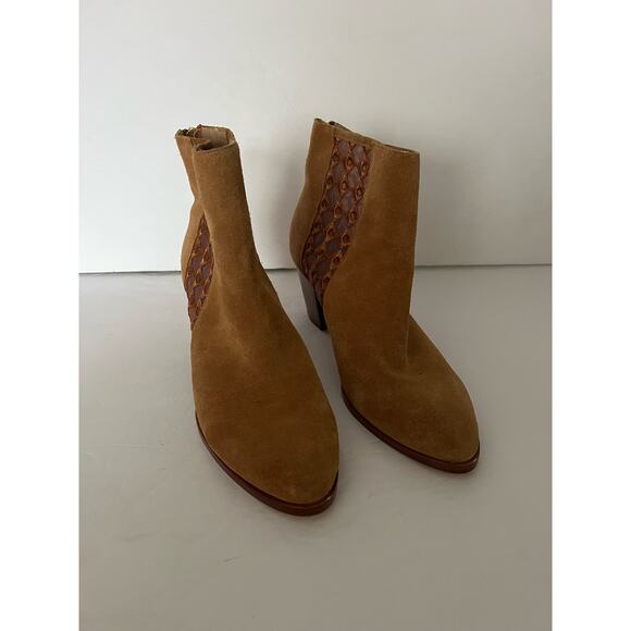 Anthropologie Women's Camel Suede Sheer Back Zip Boots Close Toe Tan Size 9M - Picture 3 of 12